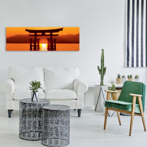 obraz do salonu z zachodem słońca i japońską bramą